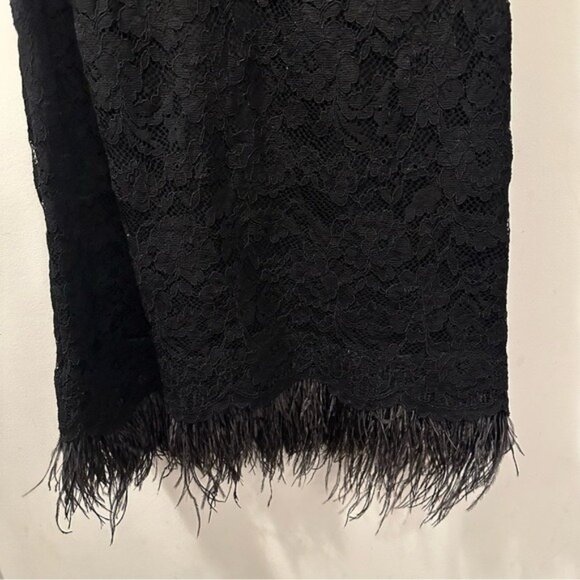 Nicole Miller Black Lace Feather Trim V-Neck Sleeveless Mini Flapper Dress Sz 8 - Picture 6 of 11